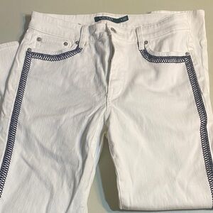 Lauren Ralph Lauren White Slim Straight Jeans with Navy Trim